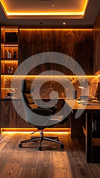 Modern Home Office with Warm LED Accent Lighting