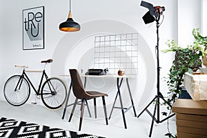 Modern home workspace with lamp