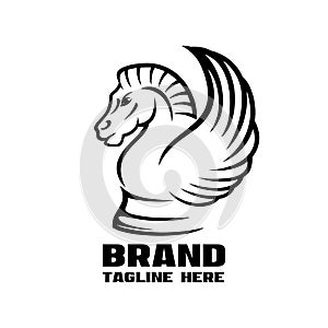 Modern horse pegasus chess piece logo.
