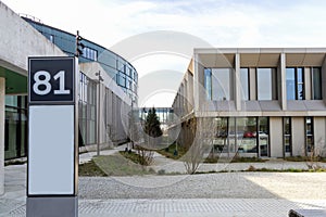 Modern hospital building in Herlev, Denmark.