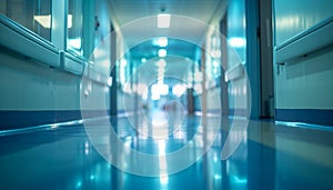 Modern hospital corridor. AI generated.
