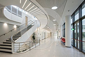 Modern hospital corridor with architectural design photo
