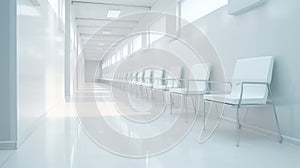 Modern Hospital Corridor with White Chairs for Patients Waiting AI Generated AI Generated