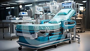 Modern hospital equipment working in an empty intensive care unit generated by AI