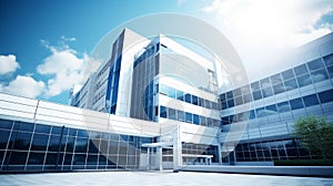 modern hospital style building. Hospital exterior. Modern building of public clinic. AI Generative