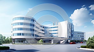 modern hospital style building. Hospital exterior. Modern building of public clinic. AI Generative