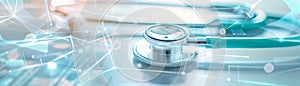 Modern hospital tech: Digital stethoscope connected to cloud for analysis photo