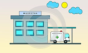 Modern hospitals with emergency ambulances