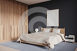 Modern hotel bedroom interior with bed and decoration. Mock up frame