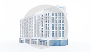 Modern hotel building 3d rendering on a white scene