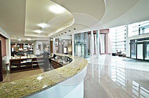 Modern hotel reception desk photo