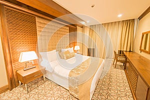 The modern hotel room with big bed