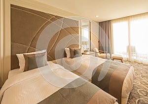 The modern hotel room with big bed