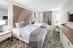 The modern hotel room with big bed