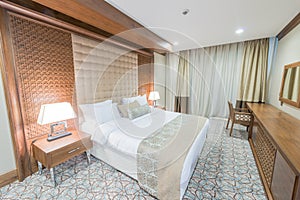 The modern hotel room with big bed