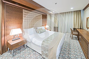 The modern hotel room with big bed