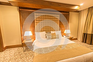 The modern hotel room with big bed