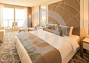 The modern hotel room with big bed