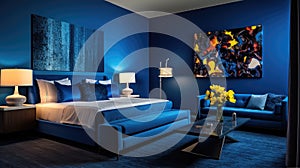 modern hotel room blue