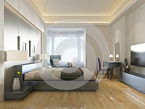 Modern hotel room contemporary style with elements of art Deco.