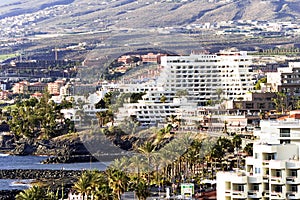 Modern hotels on Playa de Las Americas