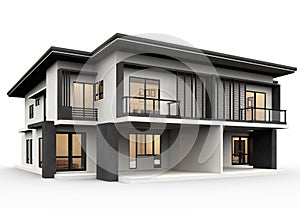 Modern house 3d rendering luxury style isolated on white background.