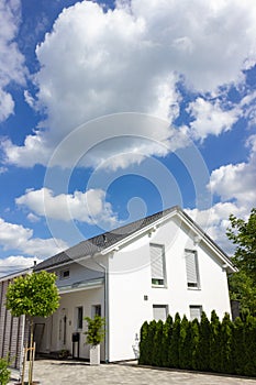 modern house architecture in rural countryside at springtime