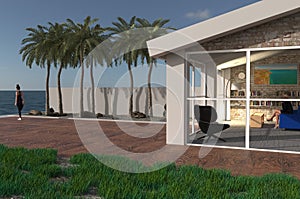 Modern house, architecture, second home project. Outdoor life, garden. Lockdown Coronavirus.