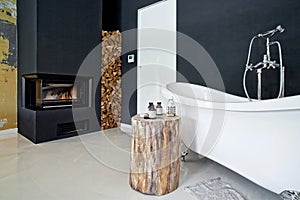 Modern house bathroom interior with fireplace