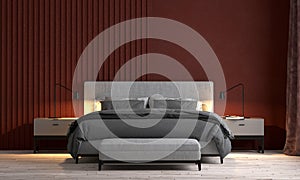 Modern house and bedroom interior design and red wall pattern background/3d render
