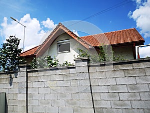 Modern house with brick wall