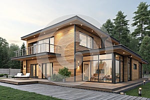 Modern house 3d render wood model - generated by ai