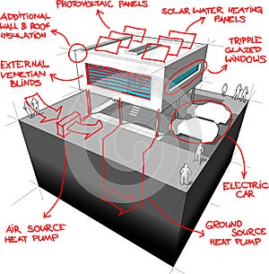 Modern house energy saving technologies diagram