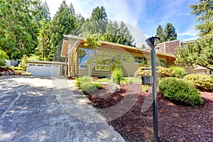 Modern house exterior with curb appeal. View from driveway