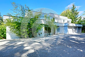 Modern house exterior with flat roof