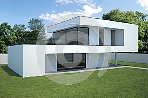 Modern house - exterior with lawn