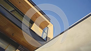 Modern house with high-tech cantilever elements under construction. Abstract image (2)