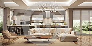 Modern house interior in scandinavian style/ 3d rendering