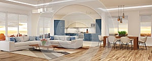 Modern house interior in scandinavian style/ 3d rendering