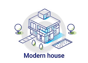 Modern house isometric linear illustration