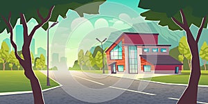 Modern house in metropolis suburb cartoon vector