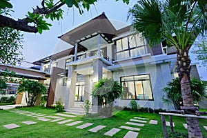 Modern house at night