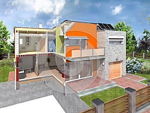 Modern house in section