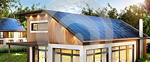 Modern house with solar panels on the roof