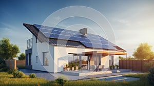 Modern House with Solar Technology on a House Roof