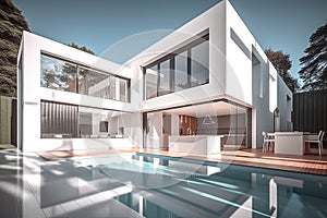 modern house with swimming pool. architectural concept
