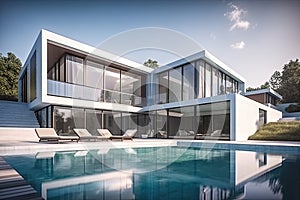 modern house with swimming pool. architectural concept