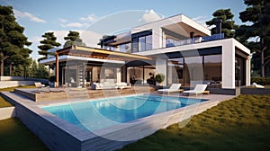 Modern house with terrace and a swimming pool