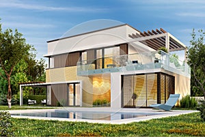 Modern house with terrace and a swimming pool