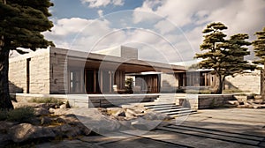 Modern House With Vray Tracing And Organic Stone Carvings